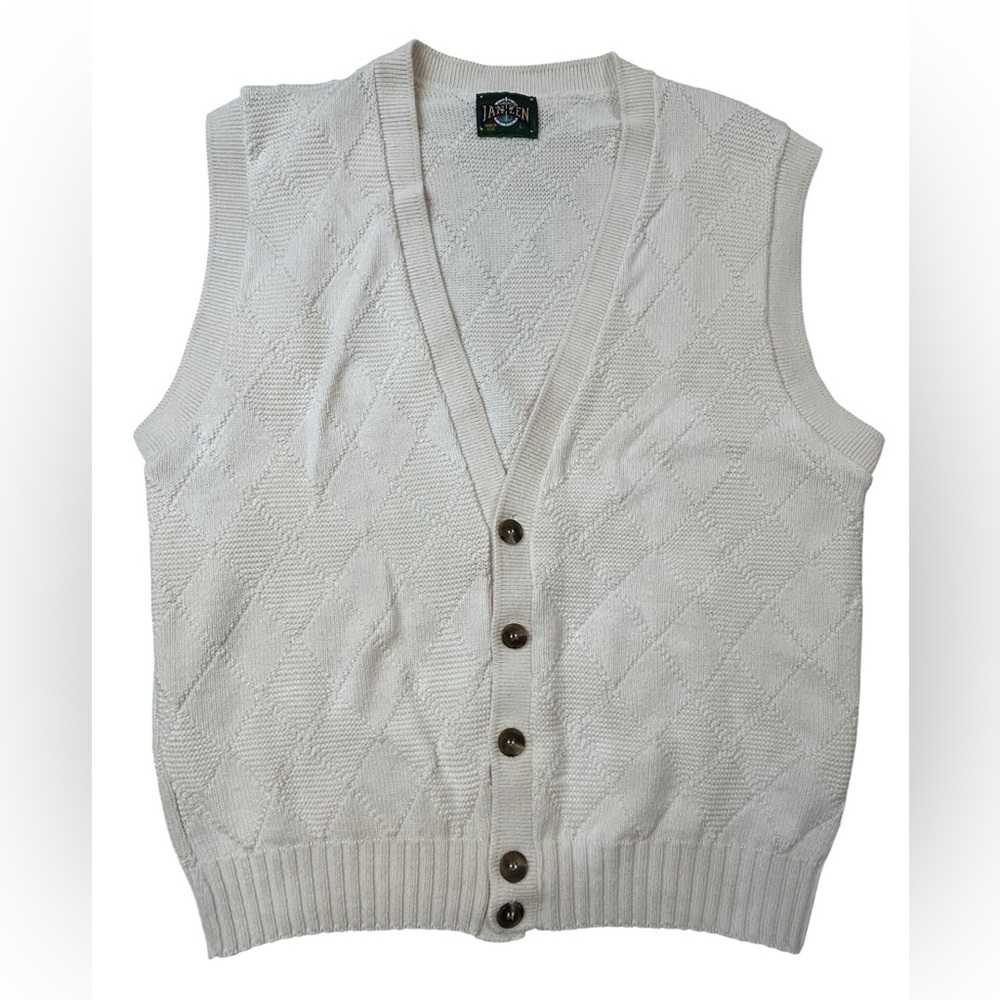 Jantzen Men’s Vintage Cream Cardigan Knit Sweater‎ Vest Diamond L